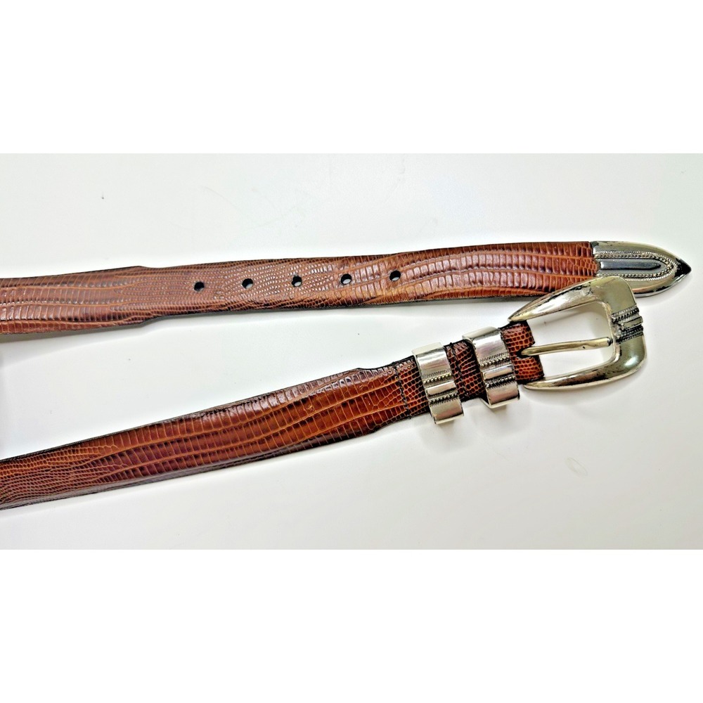 Remo Tulliani Mens Size 44 Genuine Leather Belt Brown Textured Lizard - Picture 12 of 15